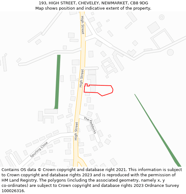 193, HIGH STREET, CHEVELEY, NEWMARKET, CB8 9DG: Location map and indicative extent of plot