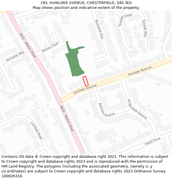 193, HUNLOKE AVENUE, CHESTERFIELD, S40 3EA: Location map and indicative extent of plot