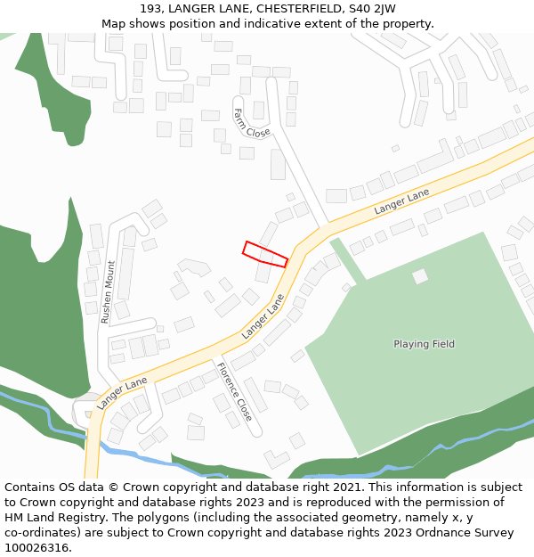 193, LANGER LANE, CHESTERFIELD, S40 2JW: Location map and indicative extent of plot