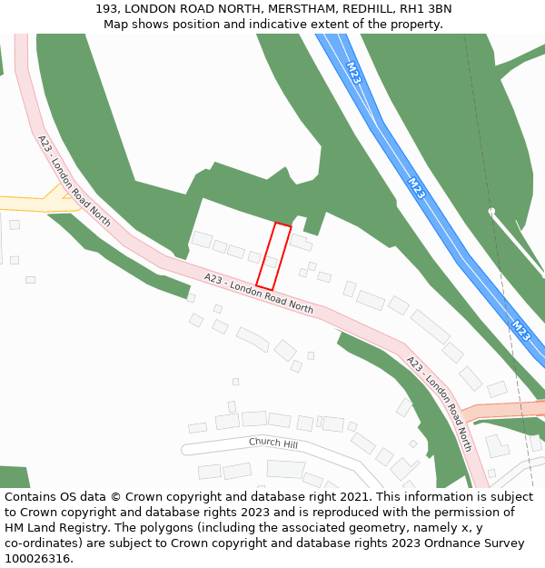 193, LONDON ROAD NORTH, MERSTHAM, REDHILL, RH1 3BN: Location map and indicative extent of plot