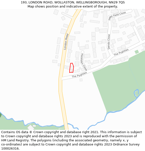 193, LONDON ROAD, WOLLASTON, WELLINGBOROUGH, NN29 7QS: Location map and indicative extent of plot