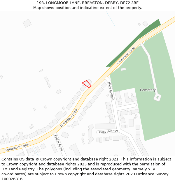 193, LONGMOOR LANE, BREASTON, DERBY, DE72 3BE: Location map and indicative extent of plot