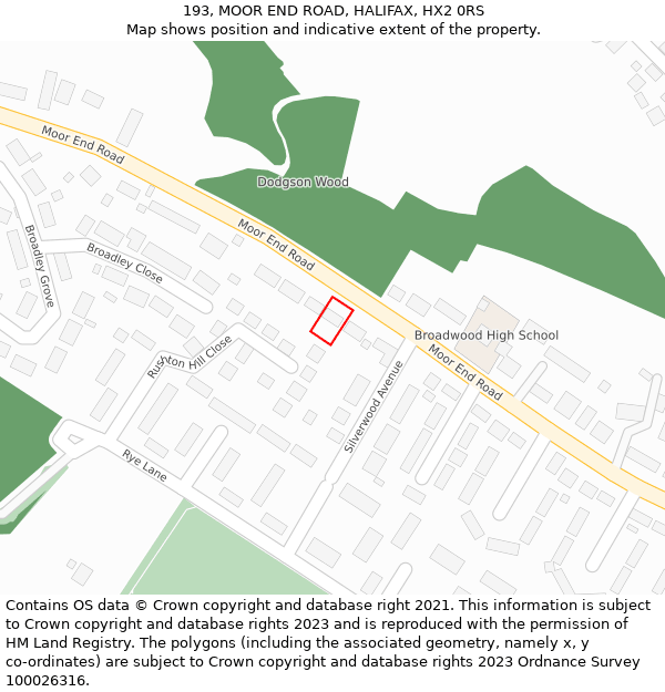 193, MOOR END ROAD, HALIFAX, HX2 0RS: Location map and indicative extent of plot