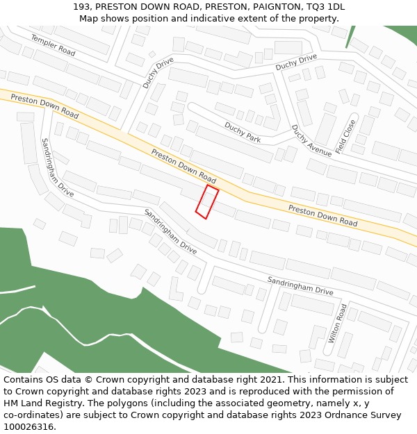 193, PRESTON DOWN ROAD, PRESTON, PAIGNTON, TQ3 1DL: Location map and indicative extent of plot