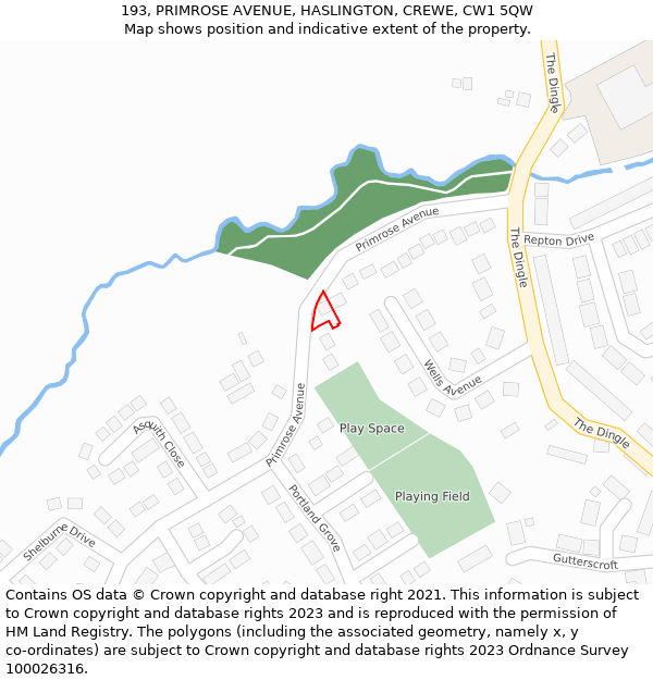 193, PRIMROSE AVENUE, HASLINGTON, CREWE, CW1 5QW: Location map and indicative extent of plot