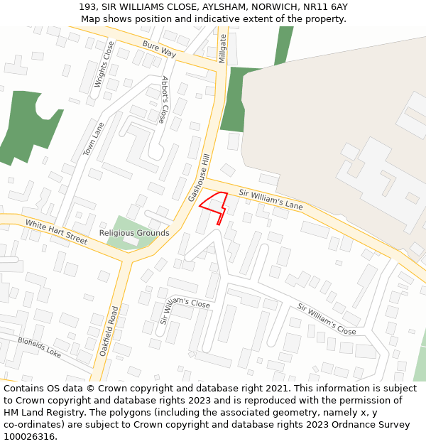 193, SIR WILLIAMS CLOSE, AYLSHAM, NORWICH, NR11 6AY: Location map and indicative extent of plot