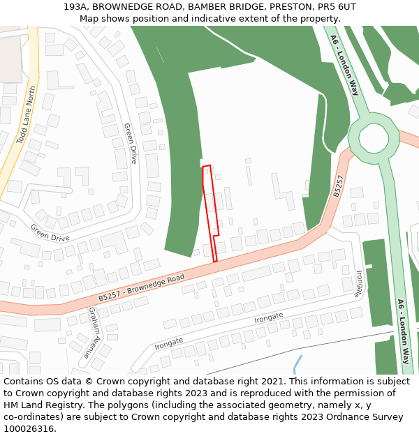 193A, BROWNEDGE ROAD, BAMBER BRIDGE, PRESTON, PR5 6UT: Location map and indicative extent of plot