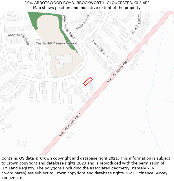 194, ABBOTSWOOD ROAD, BROCKWORTH, GLOUCESTER, GL3 4PF: Location map and indicative extent of plot