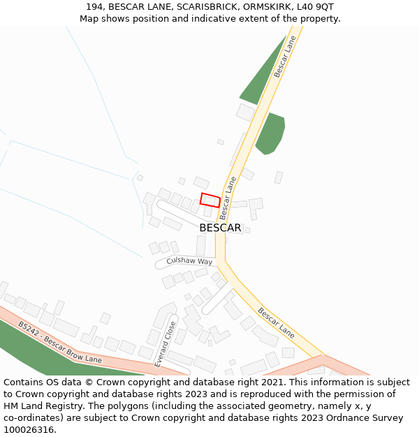 194, BESCAR LANE, SCARISBRICK, ORMSKIRK, L40 9QT: Location map and indicative extent of plot