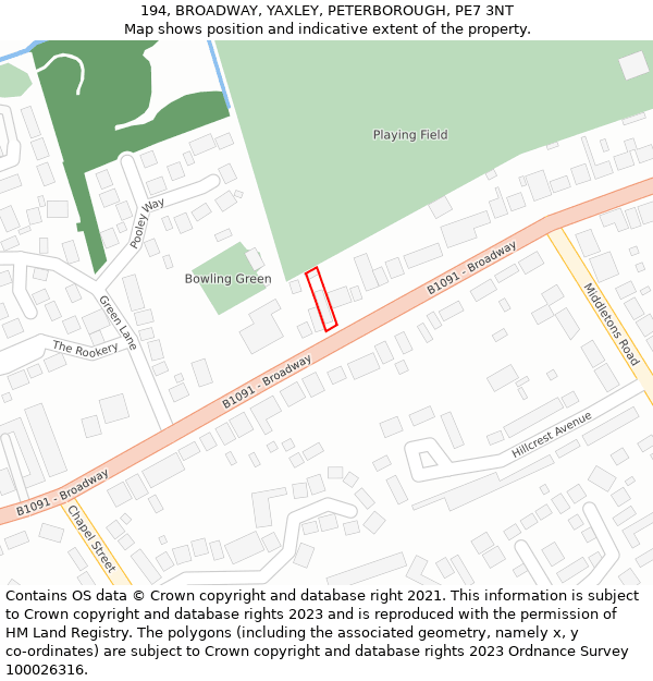 194, BROADWAY, YAXLEY, PETERBOROUGH, PE7 3NT: Location map and indicative extent of plot