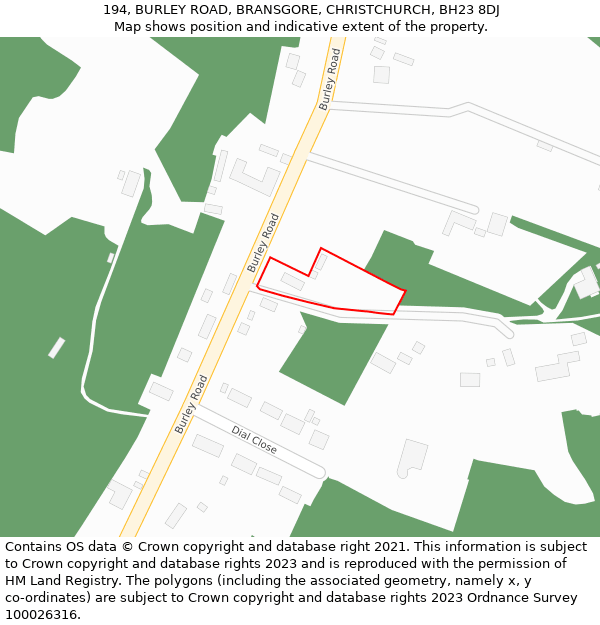 194, BURLEY ROAD, BRANSGORE, CHRISTCHURCH, BH23 8DJ: Location map and indicative extent of plot