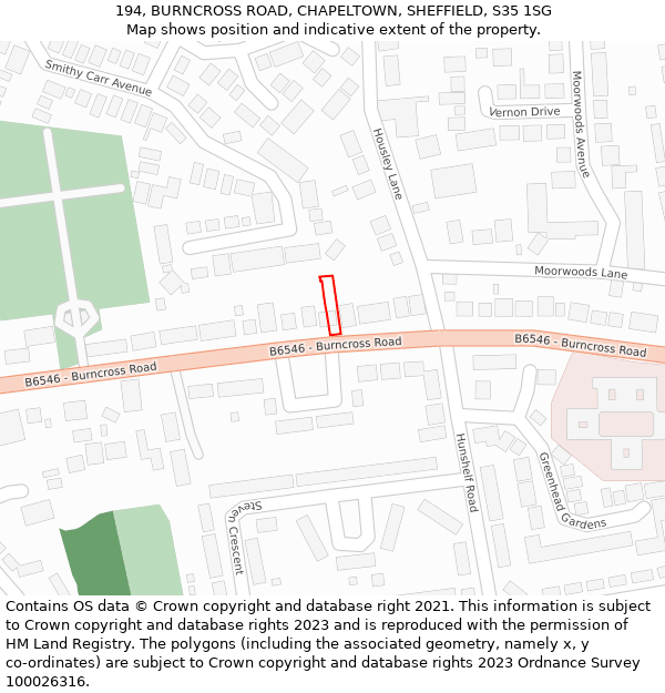 194, BURNCROSS ROAD, CHAPELTOWN, SHEFFIELD, S35 1SG: Location map and indicative extent of plot