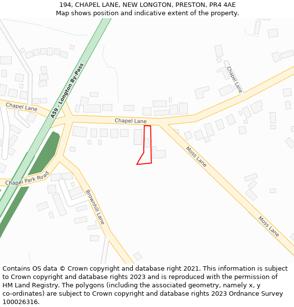 194, CHAPEL LANE, NEW LONGTON, PRESTON, PR4 4AE: Location map and indicative extent of plot