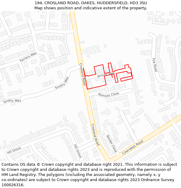 194, CROSLAND ROAD, OAKES, HUDDERSFIELD, HD3 3SU: Location map and indicative extent of plot