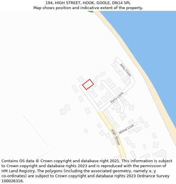 194, HIGH STREET, HOOK, GOOLE, DN14 5PL: Location map and indicative extent of plot