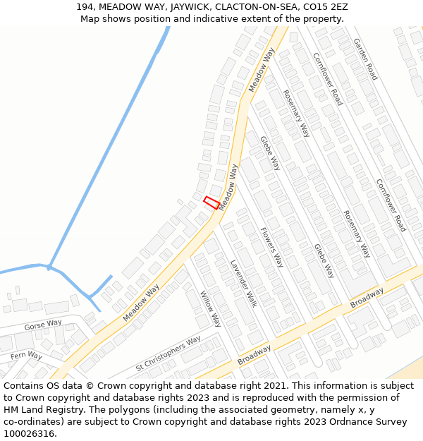 194, MEADOW WAY, JAYWICK, CLACTON-ON-SEA, CO15 2EZ: Location map and indicative extent of plot