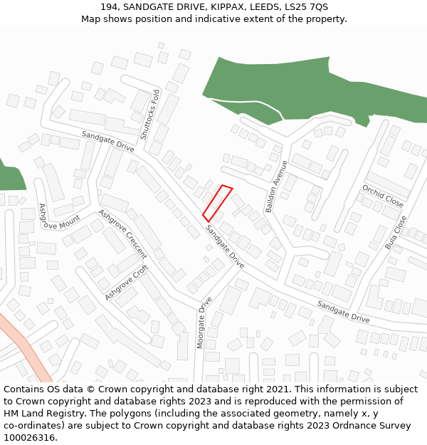 194, SANDGATE DRIVE, KIPPAX, LEEDS, LS25 7QS: Location map and indicative extent of plot