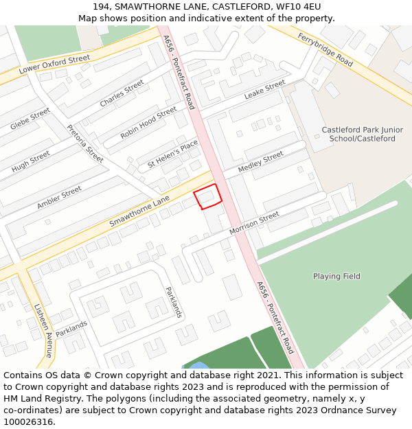 194, SMAWTHORNE LANE, CASTLEFORD, WF10 4EU: Location map and indicative extent of plot