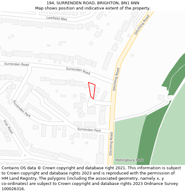 194, SURRENDEN ROAD, BRIGHTON, BN1 6NN: Location map and indicative extent of plot