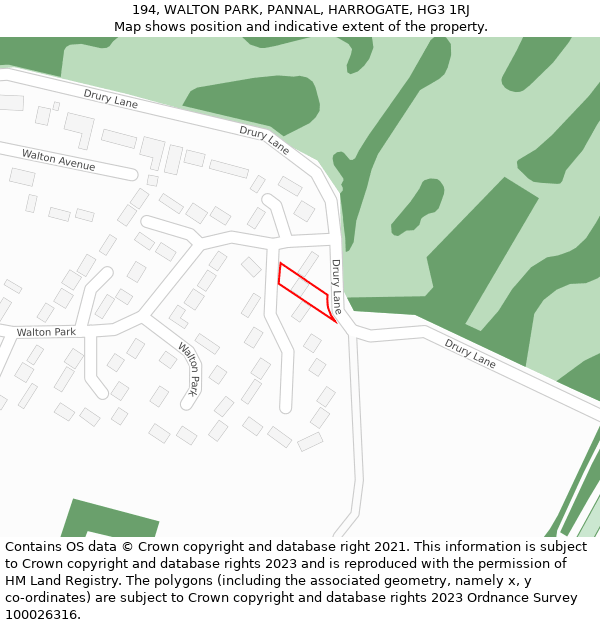 194, WALTON PARK, PANNAL, HARROGATE, HG3 1RJ: Location map and indicative extent of plot
