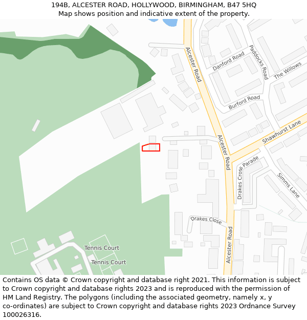 194B, ALCESTER ROAD, HOLLYWOOD, BIRMINGHAM, B47 5HQ: Location map and indicative extent of plot