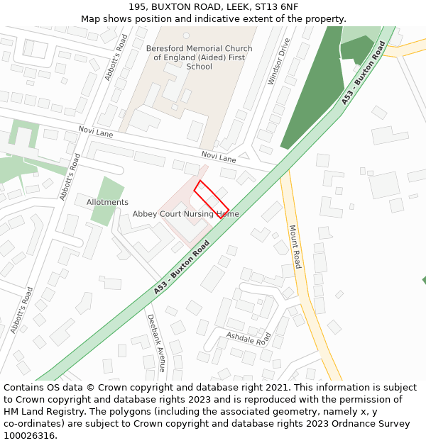 195, BUXTON ROAD, LEEK, ST13 6NF: Location map and indicative extent of plot