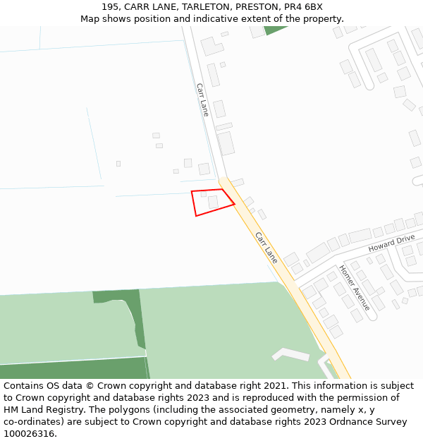 195, CARR LANE, TARLETON, PRESTON, PR4 6BX: Location map and indicative extent of plot