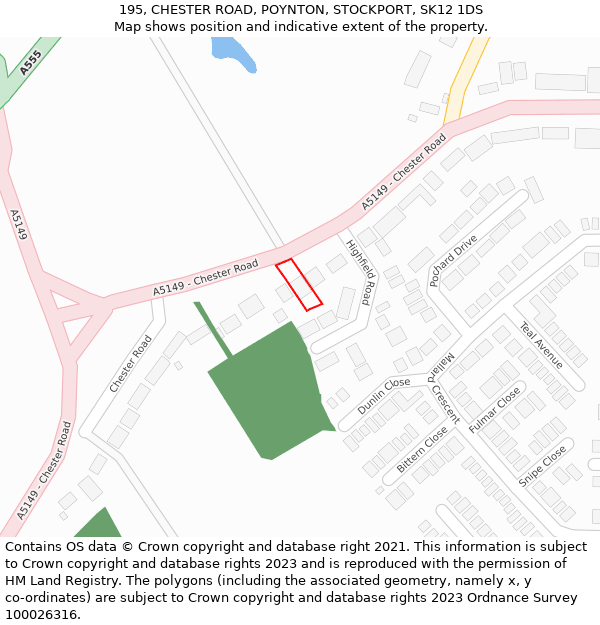 195, CHESTER ROAD, POYNTON, STOCKPORT, SK12 1DS: Location map and indicative extent of plot