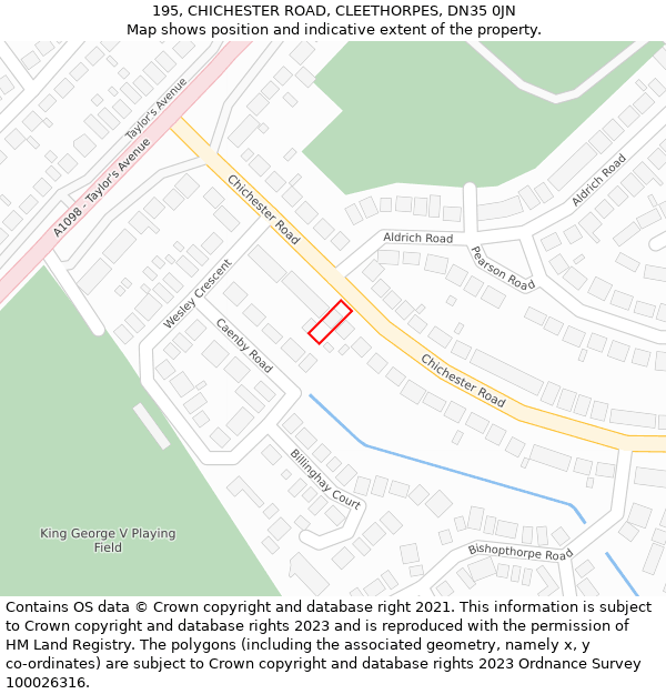 195, CHICHESTER ROAD, CLEETHORPES, DN35 0JN: Location map and indicative extent of plot