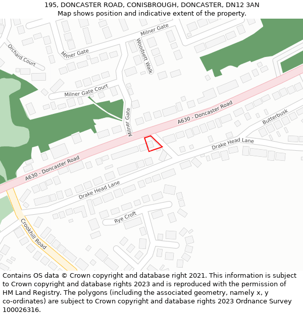 195, DONCASTER ROAD, CONISBROUGH, DONCASTER, DN12 3AN: Location map and indicative extent of plot