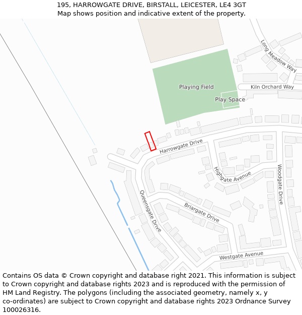 195, HARROWGATE DRIVE, BIRSTALL, LEICESTER, LE4 3GT: Location map and indicative extent of plot