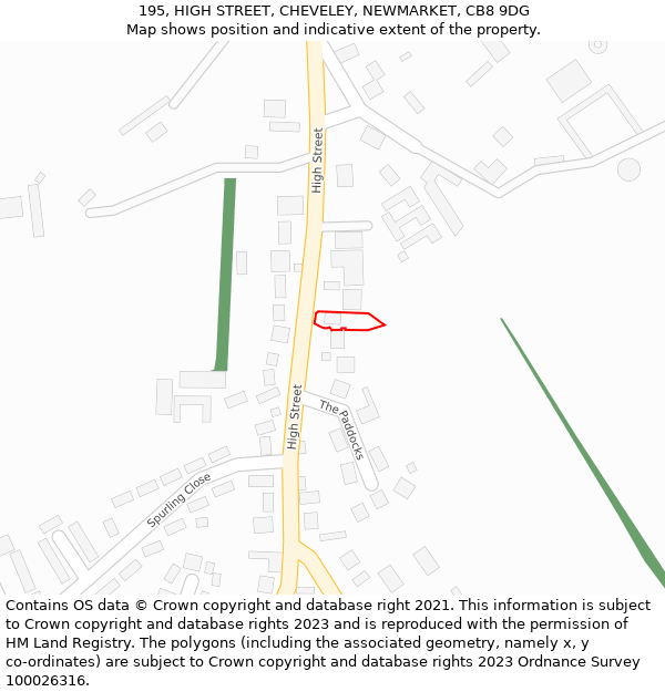 195, HIGH STREET, CHEVELEY, NEWMARKET, CB8 9DG: Location map and indicative extent of plot