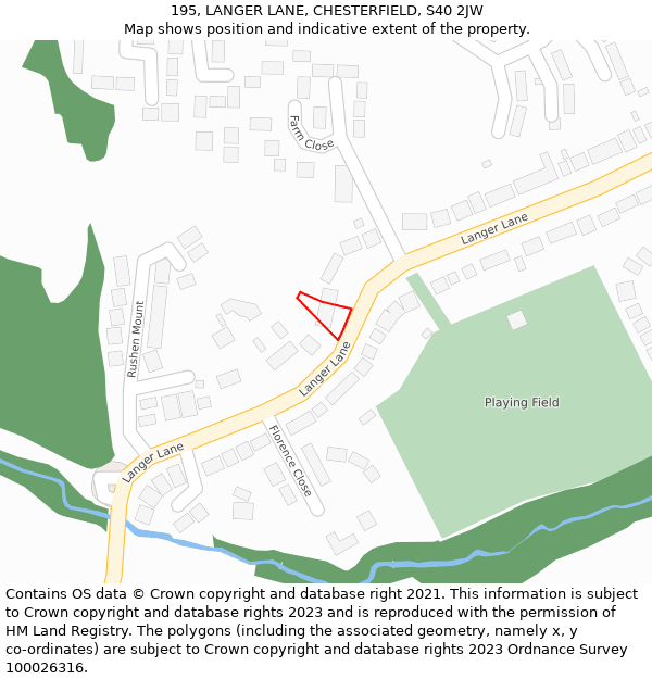 195, LANGER LANE, CHESTERFIELD, S40 2JW: Location map and indicative extent of plot