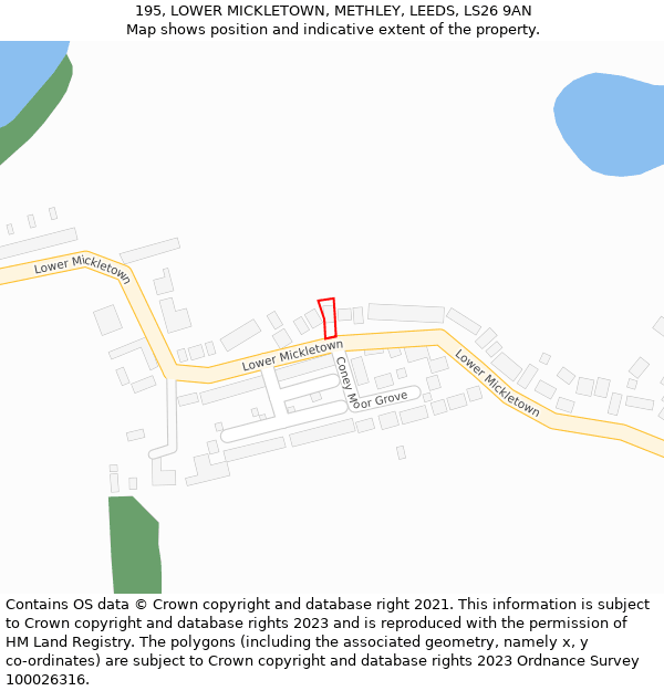 195, LOWER MICKLETOWN, METHLEY, LEEDS, LS26 9AN: Location map and indicative extent of plot