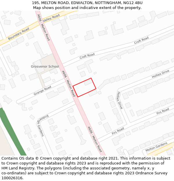 195, MELTON ROAD, EDWALTON, NOTTINGHAM, NG12 4BU: Location map and indicative extent of plot