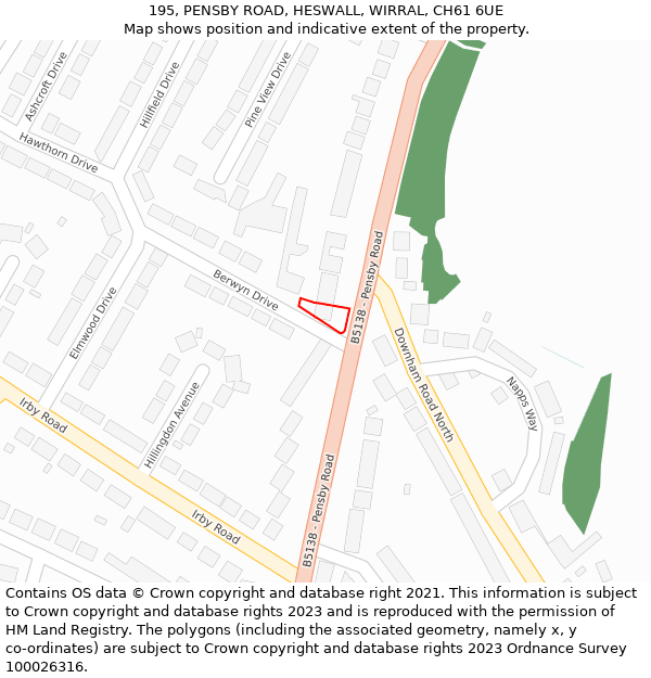 195, PENSBY ROAD, HESWALL, WIRRAL, CH61 6UE: Location map and indicative extent of plot