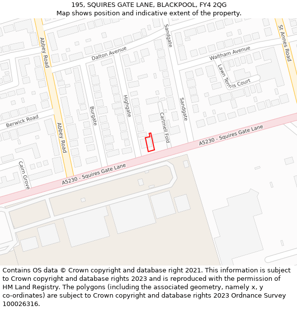 195, SQUIRES GATE LANE, BLACKPOOL, FY4 2QG: Location map and indicative extent of plot