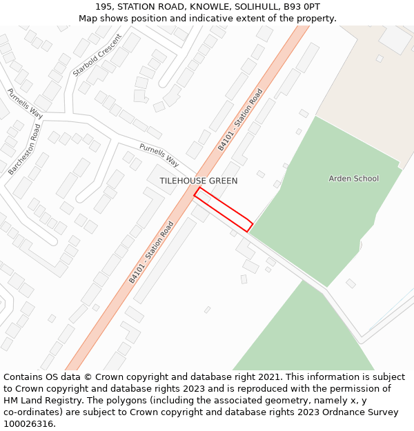 195, STATION ROAD, KNOWLE, SOLIHULL, B93 0PT: Location map and indicative extent of plot