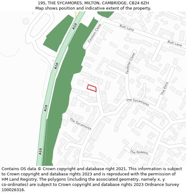195, THE SYCAMORES, MILTON, CAMBRIDGE, CB24 6ZH: Location map and indicative extent of plot
