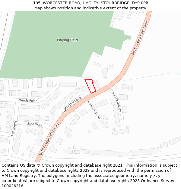 195, WORCESTER ROAD, HAGLEY, STOURBRIDGE, DY9 0PR: Location map and indicative extent of plot