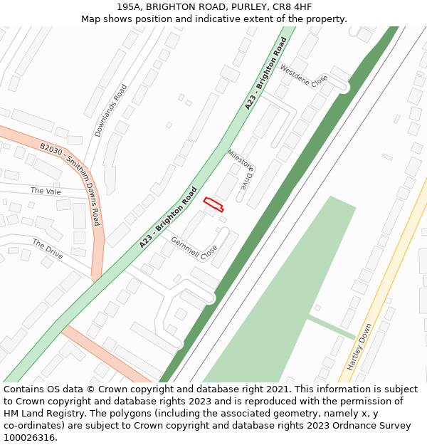 195A, BRIGHTON ROAD, PURLEY, CR8 4HF: Location map and indicative extent of plot