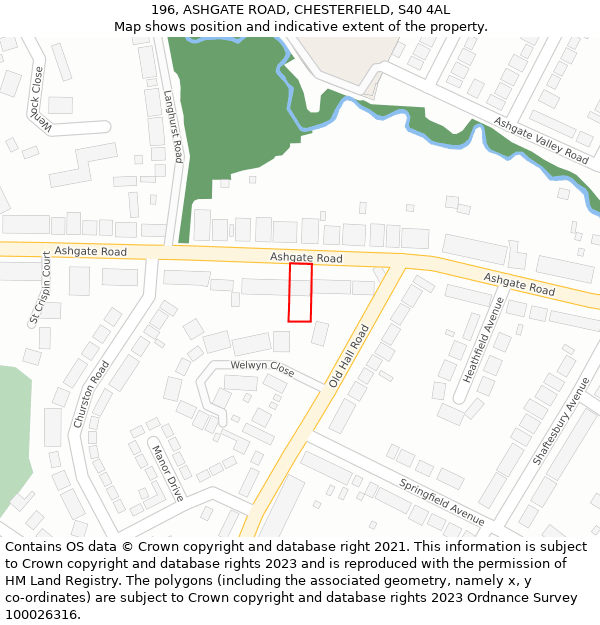 196, ASHGATE ROAD, CHESTERFIELD, S40 4AL: Location map and indicative extent of plot