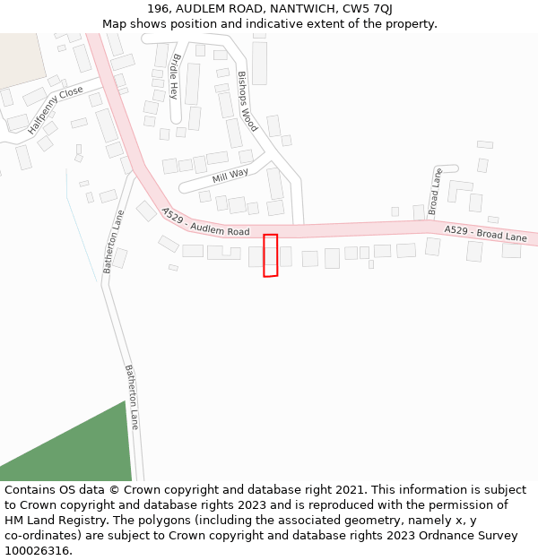 196, AUDLEM ROAD, NANTWICH, CW5 7QJ: Location map and indicative extent of plot