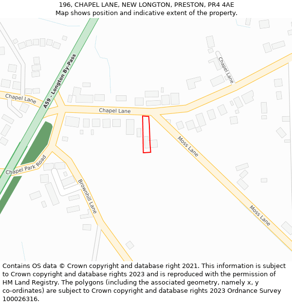 196, CHAPEL LANE, NEW LONGTON, PRESTON, PR4 4AE: Location map and indicative extent of plot