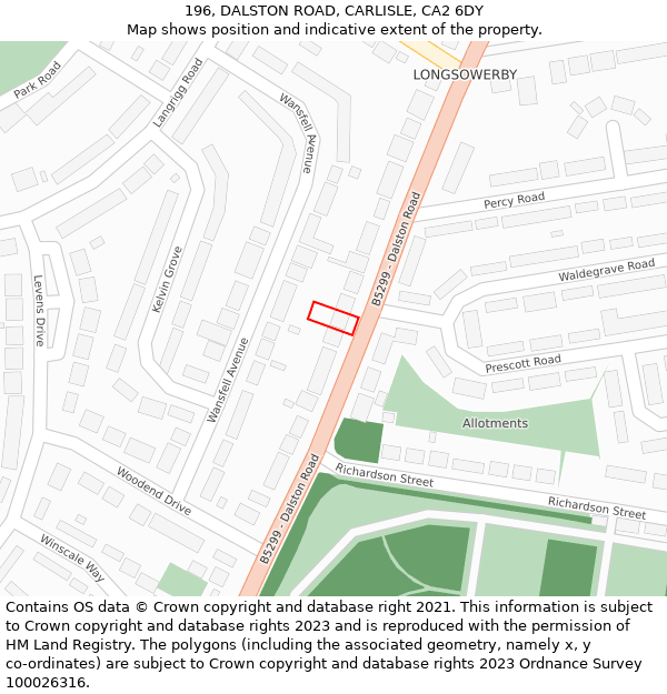 196, DALSTON ROAD, CARLISLE, CA2 6DY: Location map and indicative extent of plot