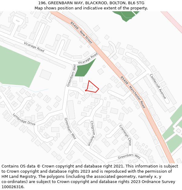 196, GREENBARN WAY, BLACKROD, BOLTON, BL6 5TG: Location map and indicative extent of plot