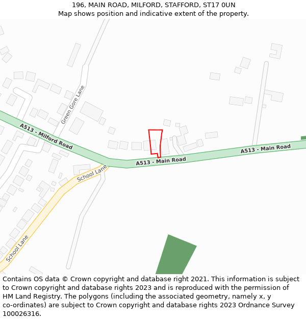196, MAIN ROAD, MILFORD, STAFFORD, ST17 0UN: Location map and indicative extent of plot