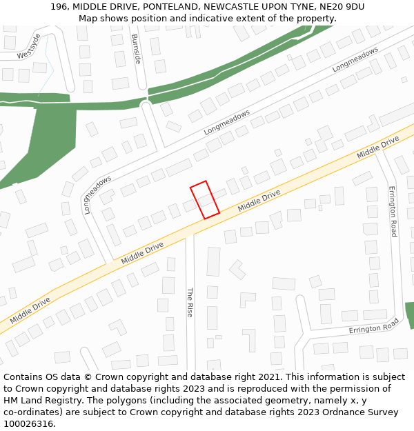 196, MIDDLE DRIVE, PONTELAND, NEWCASTLE UPON TYNE, NE20 9DU: Location map and indicative extent of plot