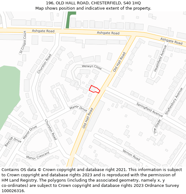 196, OLD HALL ROAD, CHESTERFIELD, S40 1HQ: Location map and indicative extent of plot