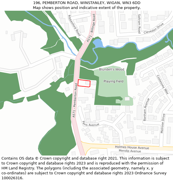 196, PEMBERTON ROAD, WINSTANLEY, WIGAN, WN3 6DD: Location map and indicative extent of plot